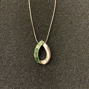 Silver necklace with silver and green pendant